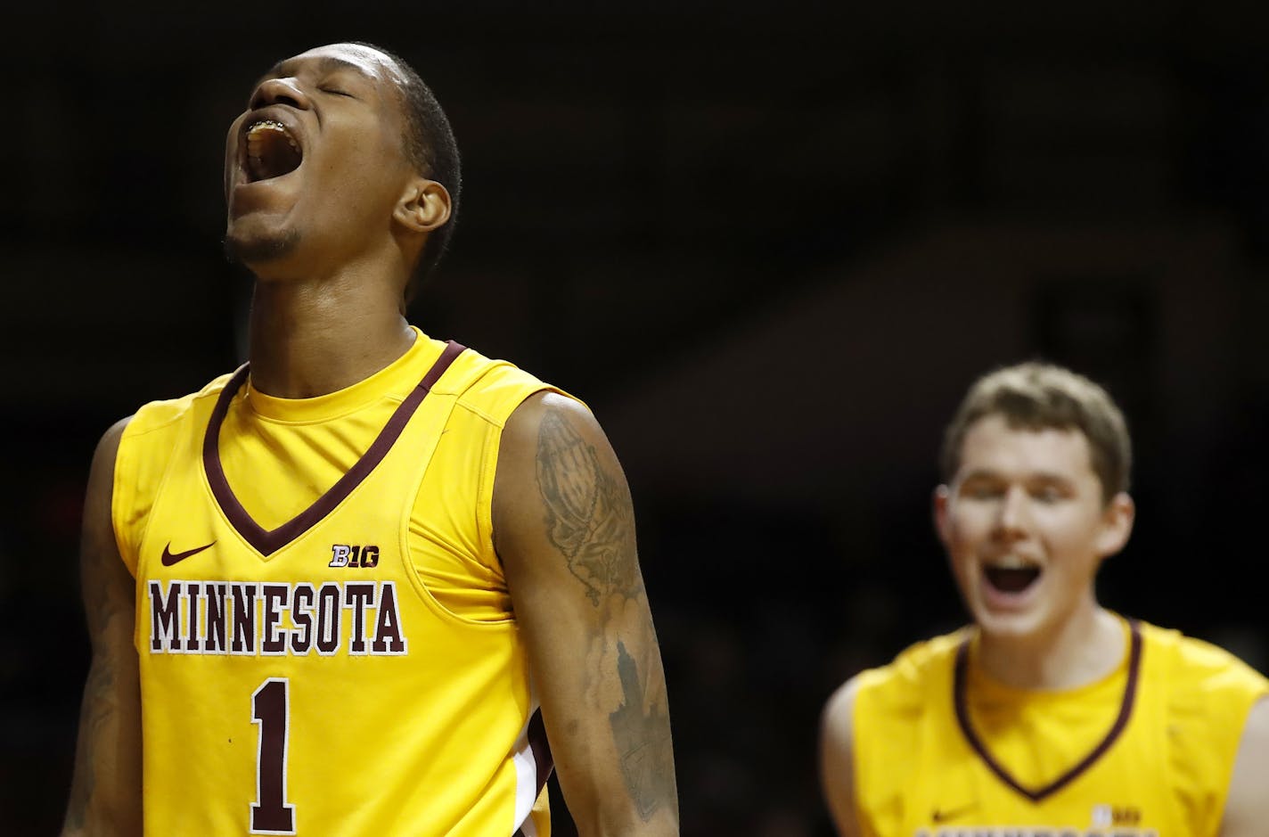 Dupree McBrayer (1) reacted after scoring and being fouled in the second half. McBrayer finished with 21 points.