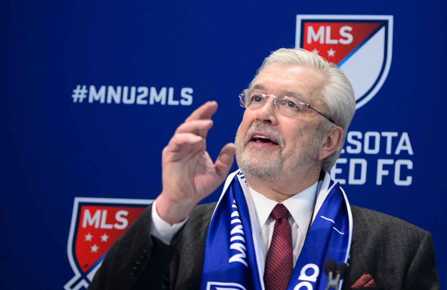 Dr. Bill McGuire announced that Minnesota will be awarded an expansion soccer team. ] GLEN STUBBE * gstubbe@startribune.com Wednesday, March 25, 2015 Major League Soccer, Commissioner Don Garber and Dr. Bill McGuire announced that Minnesota will be awarded an expansion soccer team.