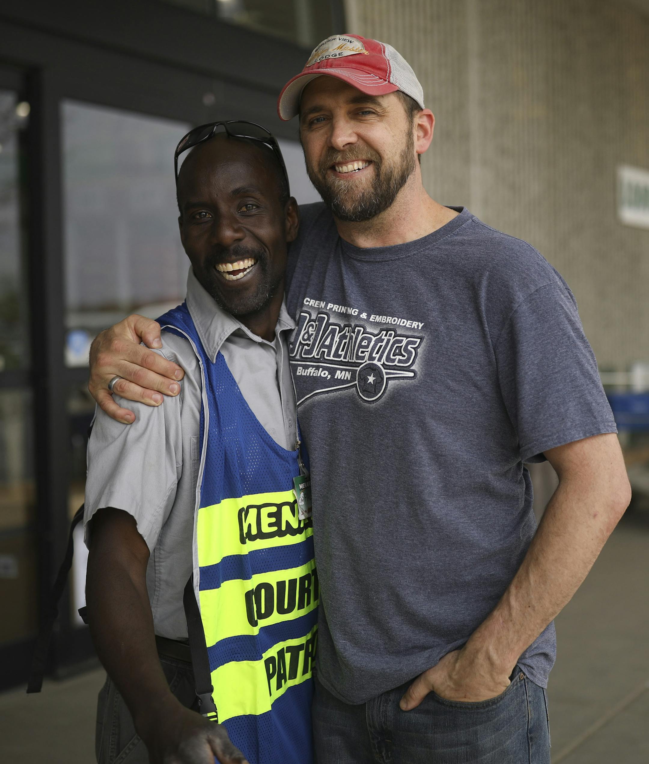 Paul Pyykkonen, left, with Todd Sandberg, the man who launched the Pedals for Paul GoFundMe campaign to buy a new bicycle for Paul. ] JEFF WHEELER ï jeff.wheeler@startribune.com What began as a modest fund raising effort to raise $1500 to buy a new bicycle for Paul Pyykkonen mushroomed into an outpouring of support for the 43 year-old Buffalo man who works at the town's Menards. Pyykkonen, who has some cognitive deficiencies thought to stem from being neglected as an infant in his home coun
