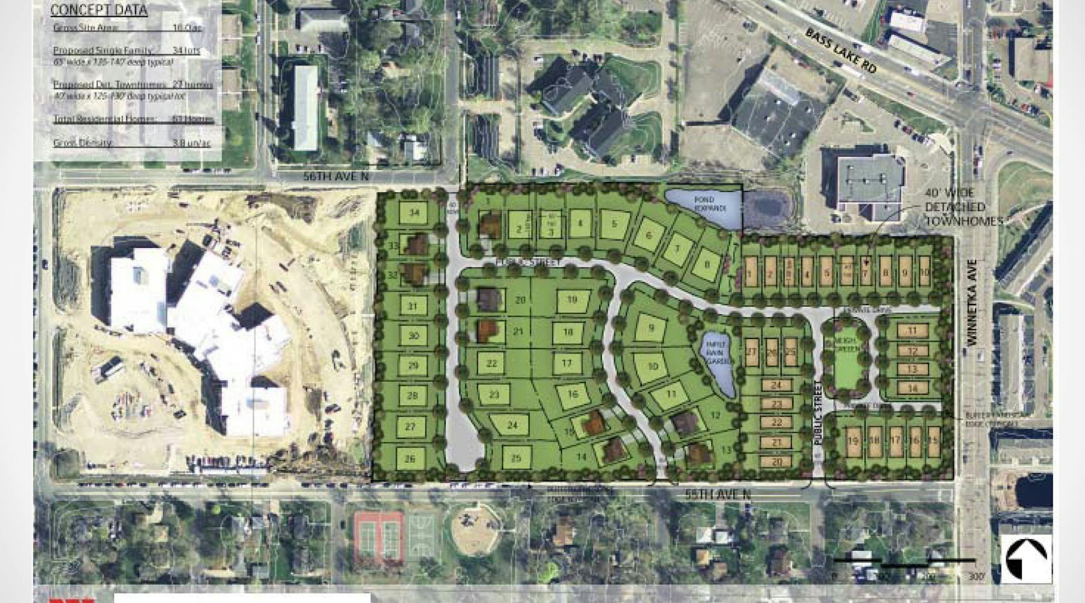 Sketch plan of Centra Homes project at 55th and Winnetka in New Hope, MN. credit: Centra Homes