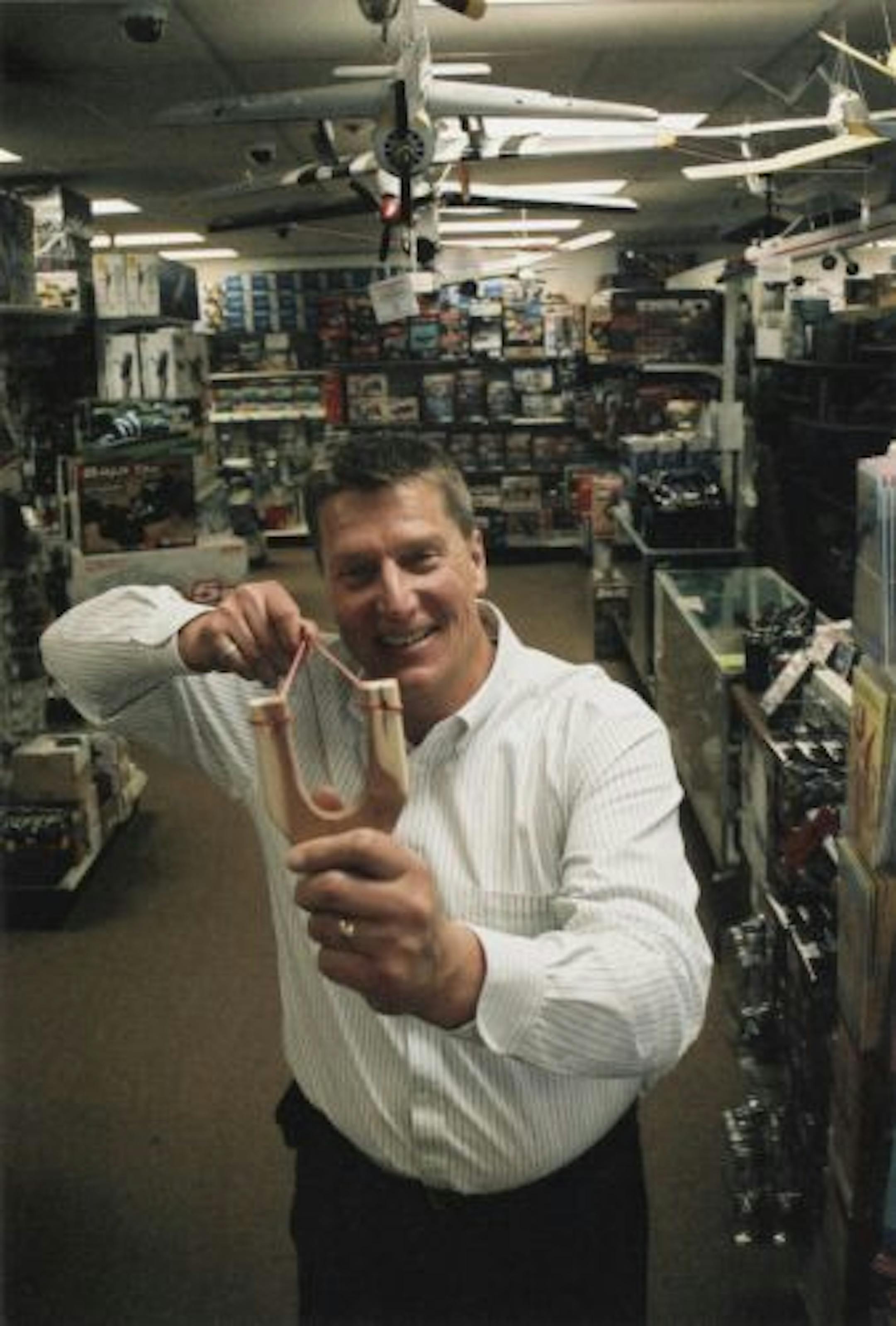 hub hobby center inc. offers a bit of nostalgia along with its leading-edge lines of toys, games and hobbies. In addition to the slingshot wielded by co-owner Todd Anderson, it also carries such old-time favorites as tinker toys and erector sets.