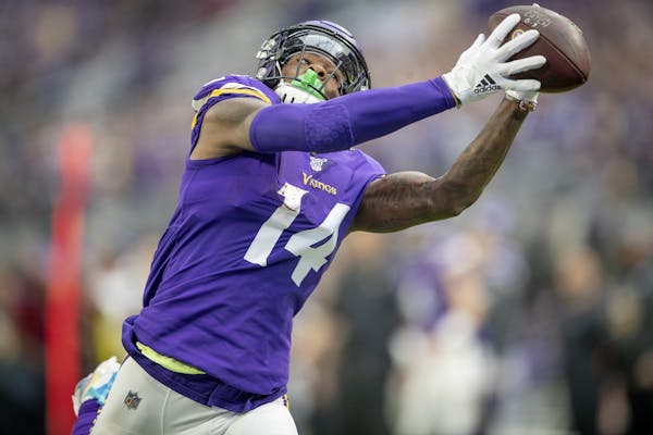 Vikings wide receiver Stefon Diggs made a grab for a 52-yard touchdown in the second quarter.