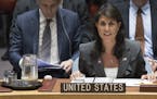 U.S. Ambassador to the United Nations Nikki Haley speaks during a Security Council meeting on the situation between the Israelis and the Palestinians,