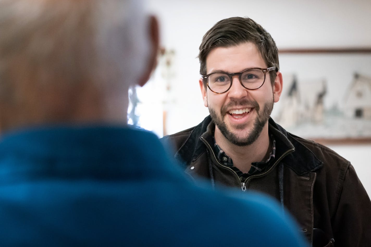 Stu Lourey, DFL candidate for State Senate in the SD11 special election, spoke with people at a senior center in Hinkley.