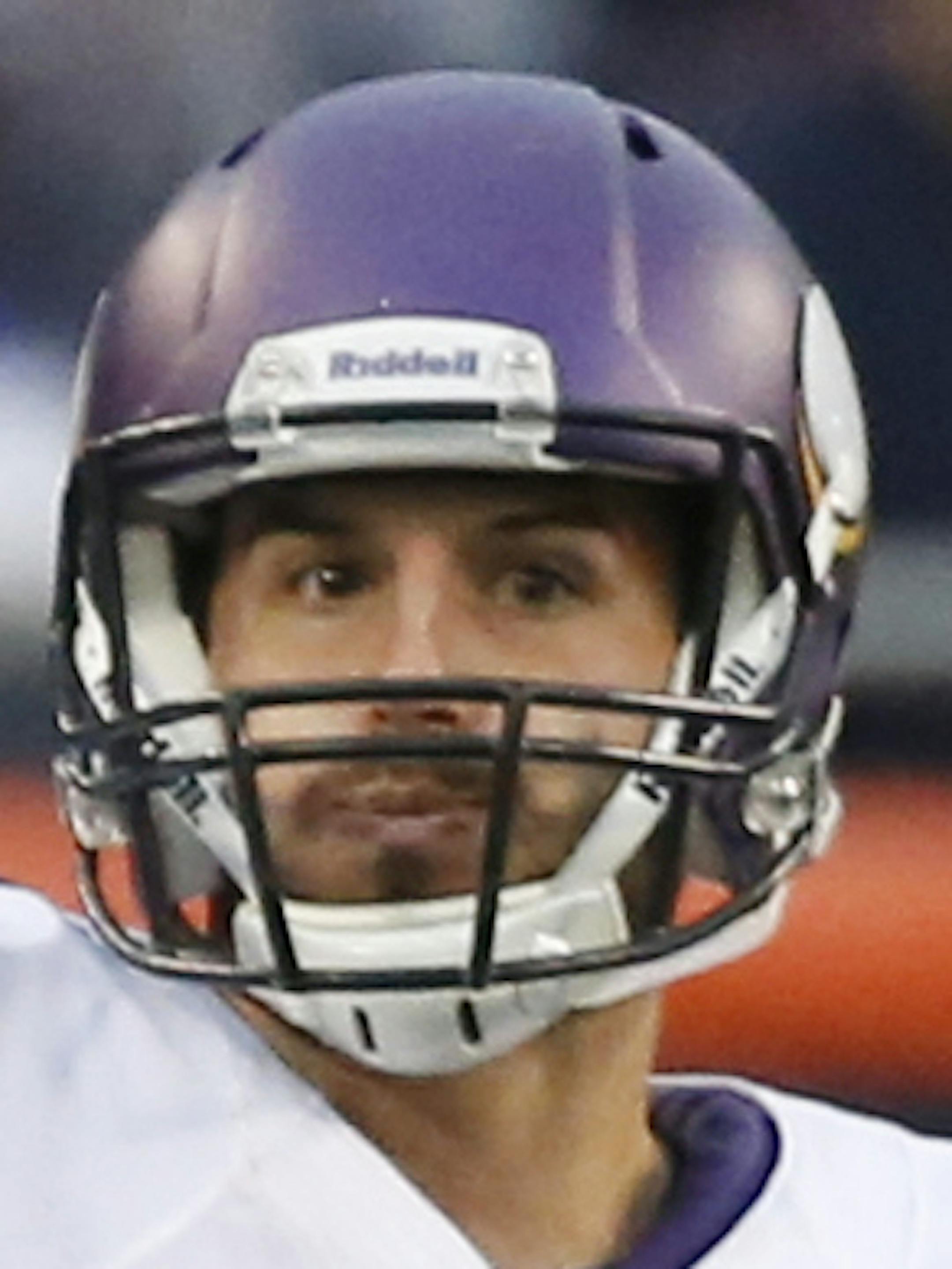 Minnesota Vikings quarterback Christian Ponder (7) throws a pass during the second half of an NFL football game against the Chicago Bears, Sunday, Sept. 15, 2013, in Chicago. (AP Photo/Charles Rex Arbogast)