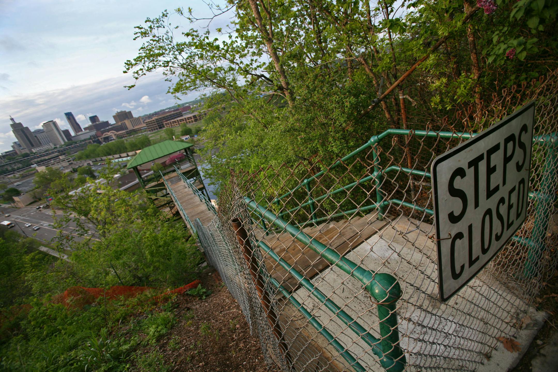 The towering stairway off of Wabasha Avenue in St. Paul was recently damaged by a boulder and is now closed. The city plans to take the stairway down as soon as Tuesday morning.
