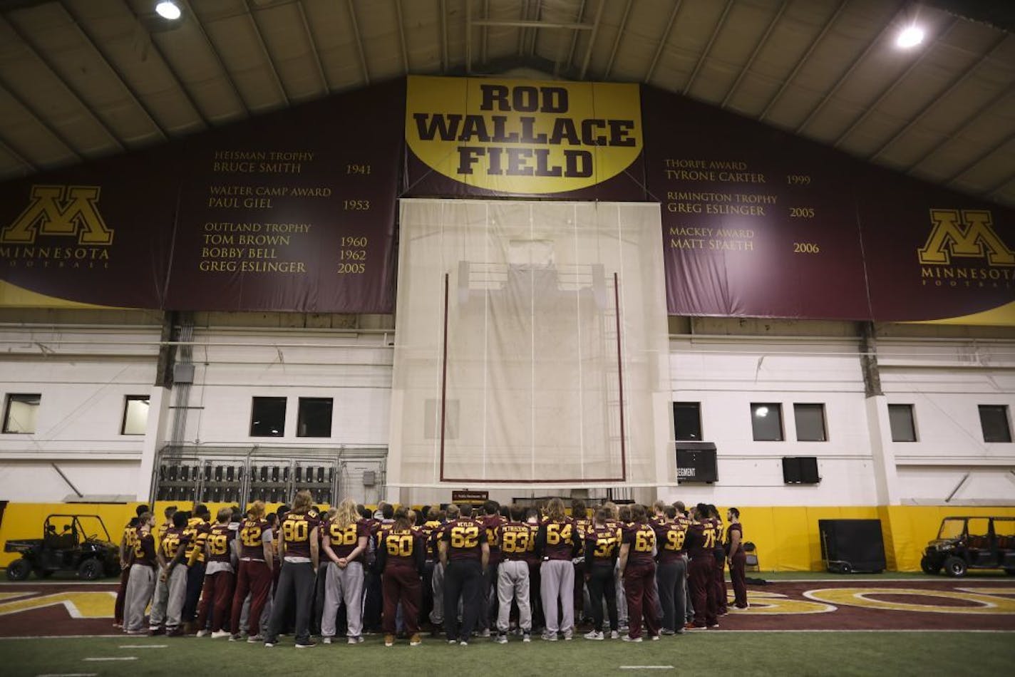 University of Minnesota players speak to reporters in the Nagurski Football Complex in Minneapolis, Minn. on Dec. 15, 2016.