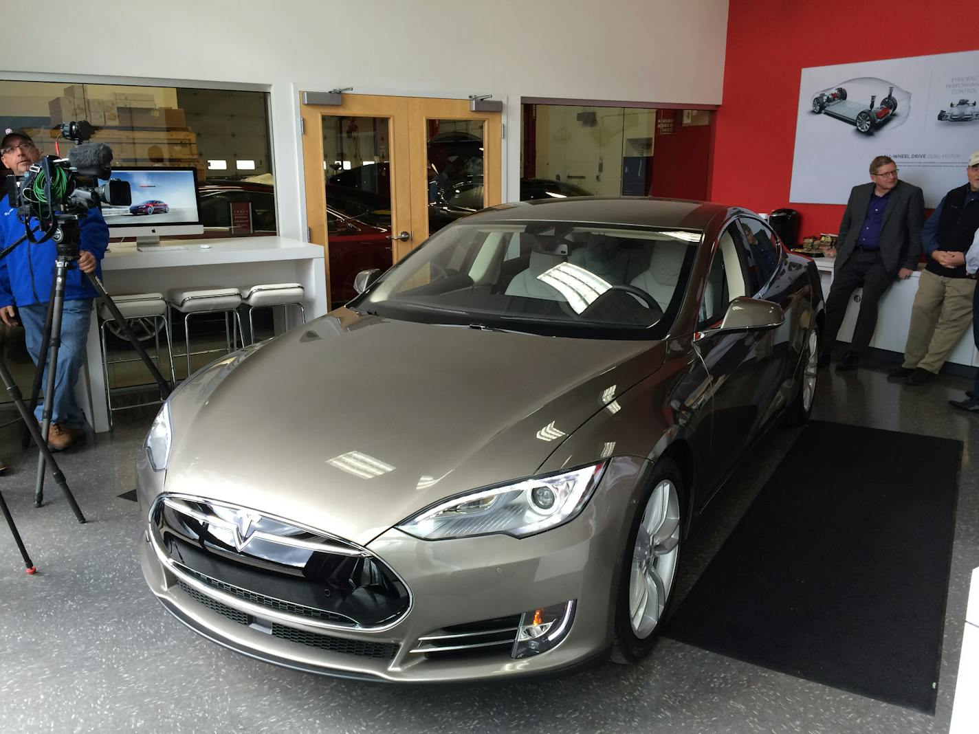 A self-driving Tesla is on display in the west metro area.