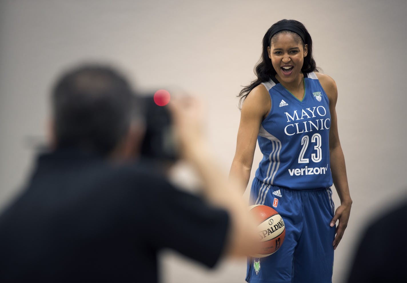 Lynx photographer David Sherman took photos of forward Maya Moore during Lynx media day at Mayo Clinic Square on Monday, May 1.