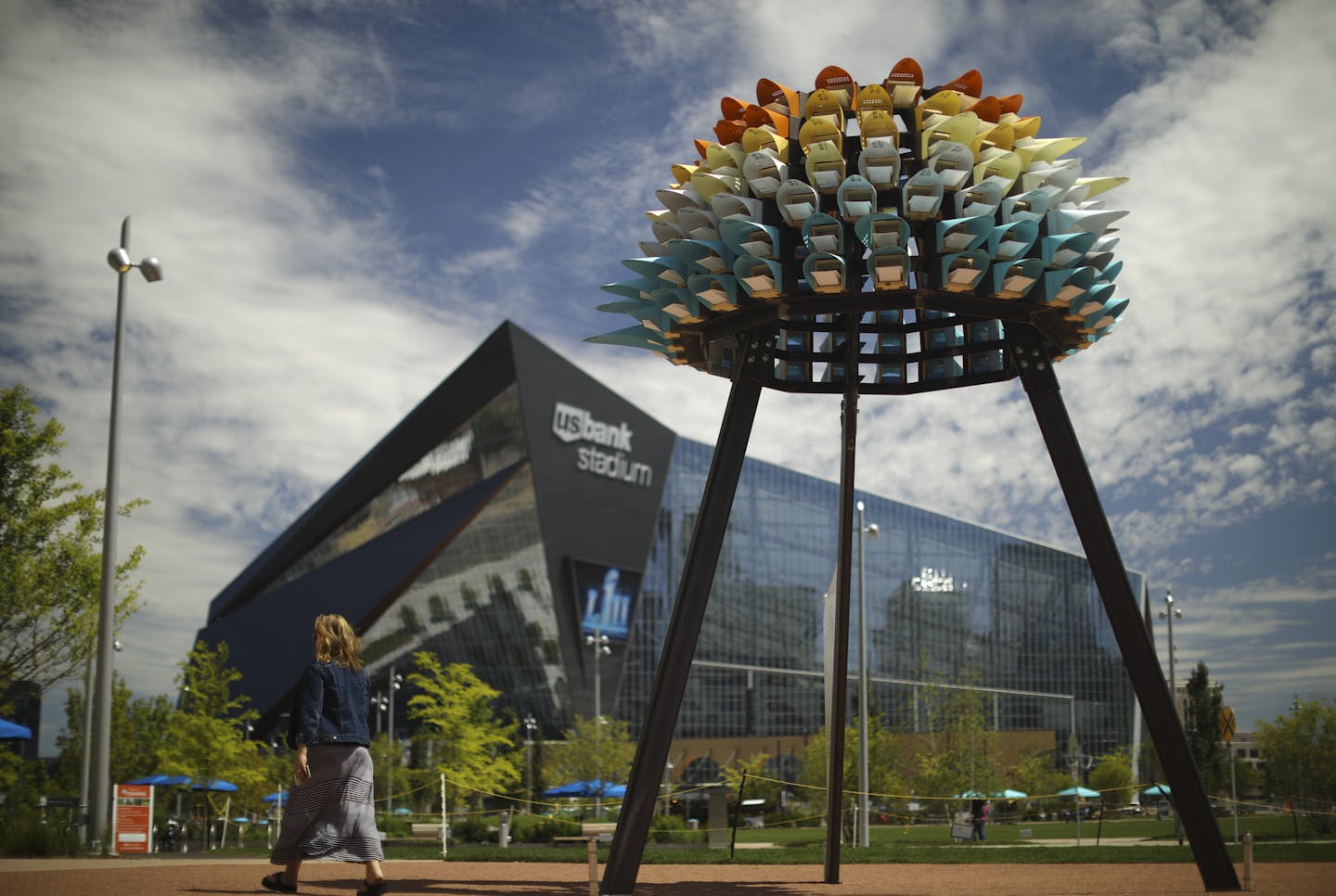 The temporary art installation near U.S. Bank Stadium explores the effects of climate change on Minnesota's future bird populations.