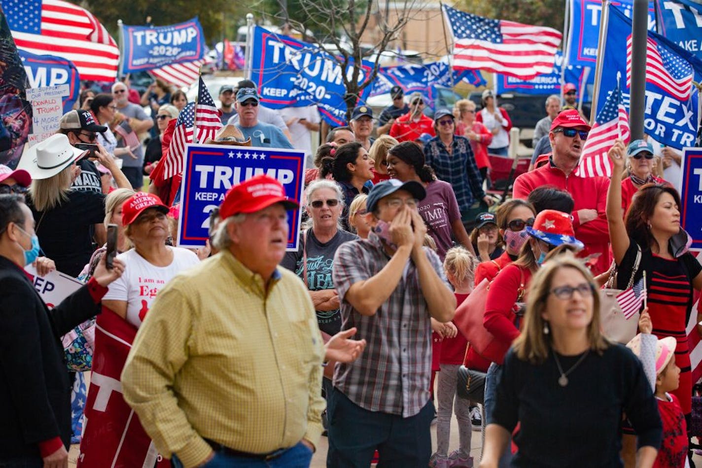 President Donald Trump supporters gather for an America is Great rally hosted by TrumpTrain 2020 DFW on Sunday, Nov. 8, 2020 at Rockwall County Courthouse in Rockwall, Texas.