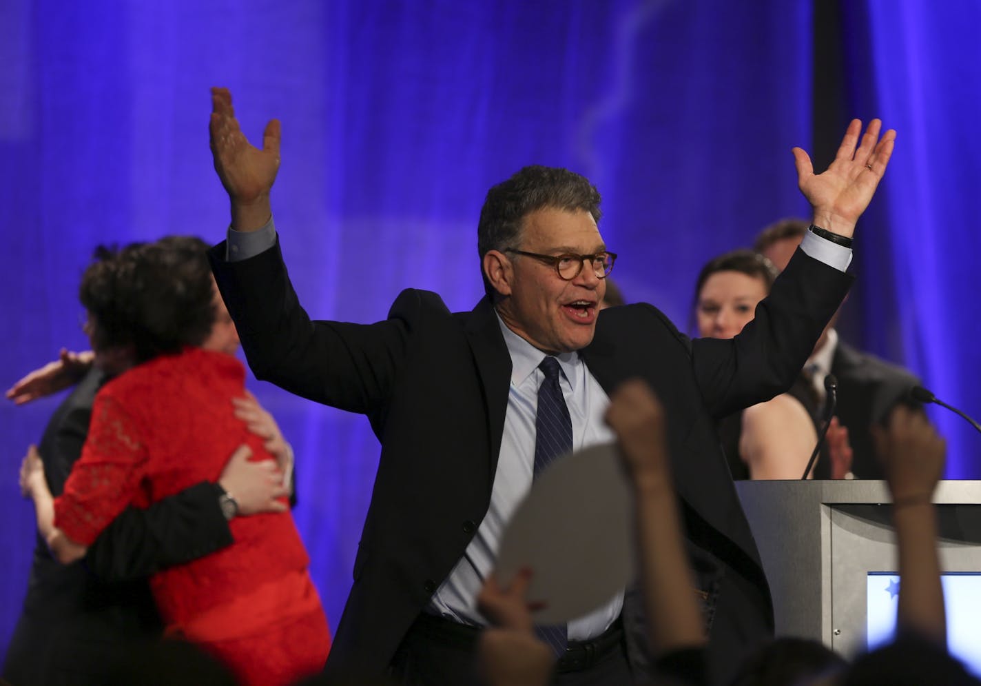 Sen. Al Franken thanked supporters after his speech Tuesday night at DFL headquarters in Minneapolis.