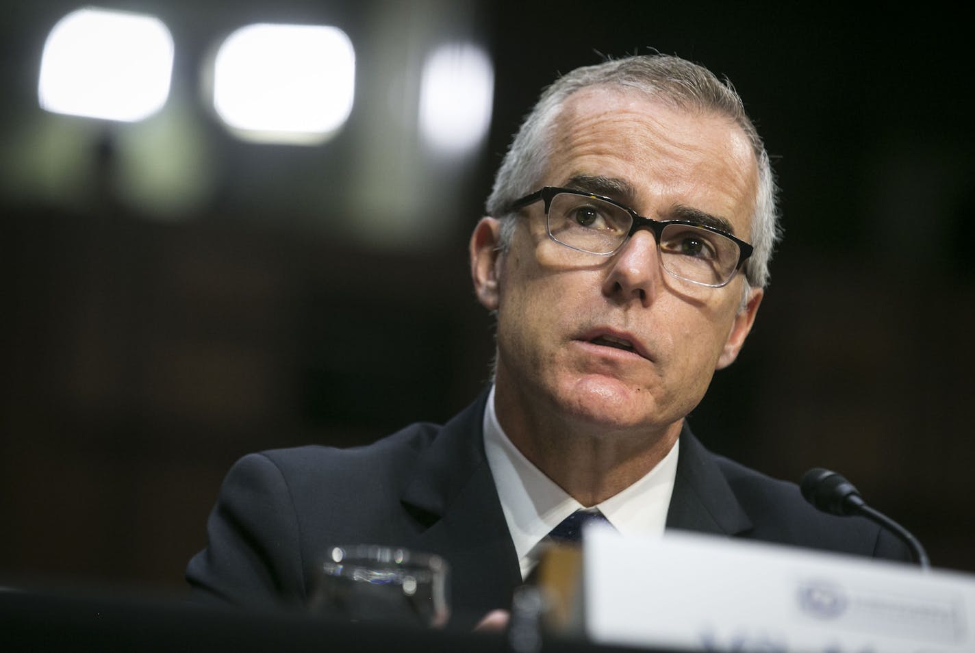 FILE: Andrew McCabe, then acting director of the FBI, testifies before the Senate Intelligence Committee in Washington, May 11, 2017.