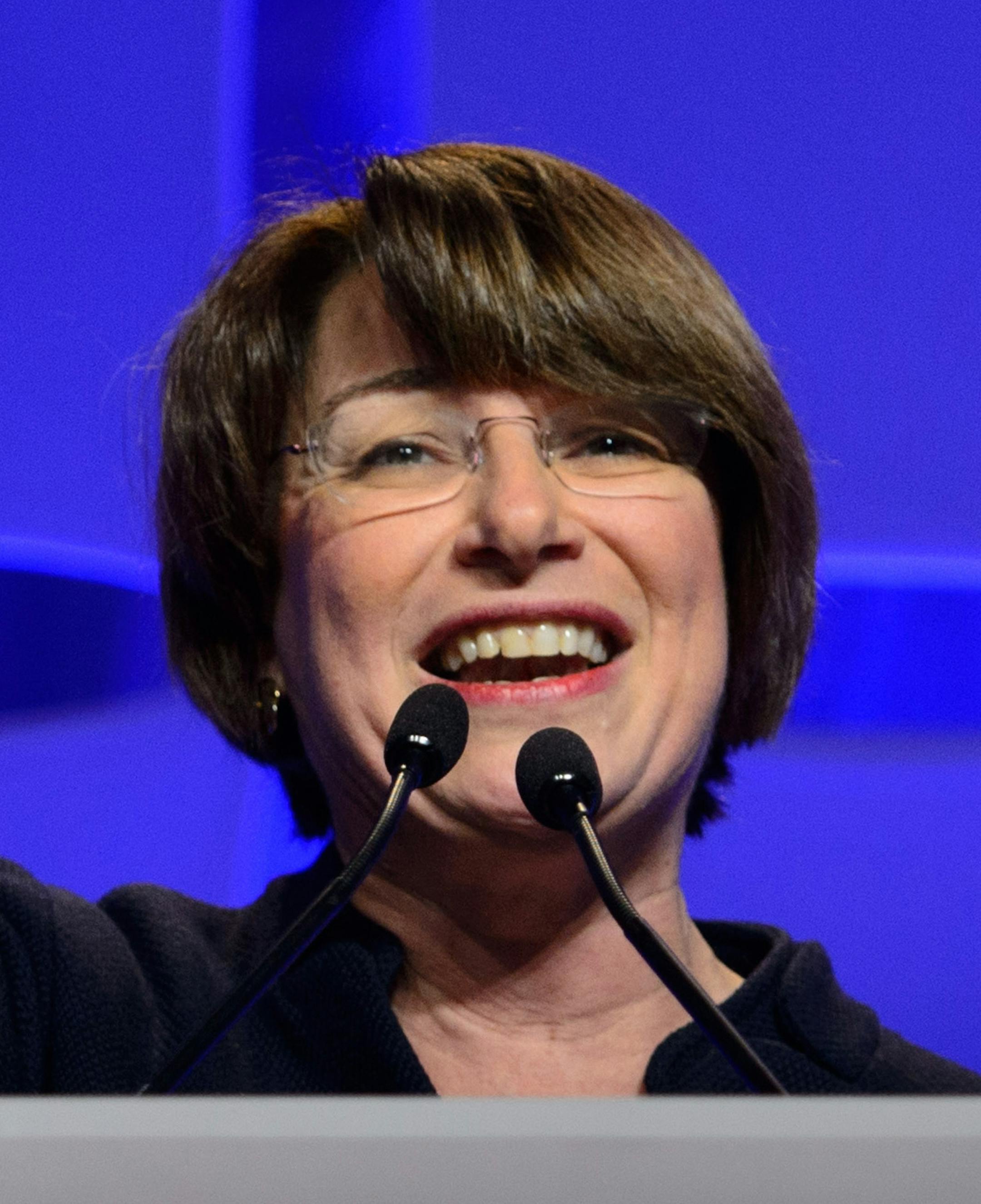 Senator Amy Klobuchar addressed the crowd at the Fifth Annual Minnesota DFL Humphrey-Mondale Dinner in the St. Paul RiverCentre. ] GLEN STUBBE * gstubbe@startribune.com Friday, February 12, 2016