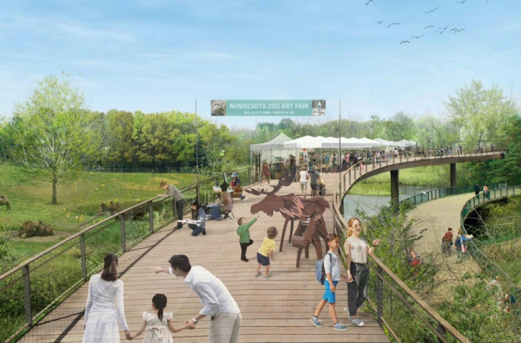 The Minnesota Zoo's new facilities master plan is guiding this year's bonding request and setting the tone for a new round of upgrades. The plan's first and signature project is the Treetop Trail, which makes use of the old monorail structure and will be the longest elevated path of its kind in the country. Rendering provided by Minnesota Zoo.