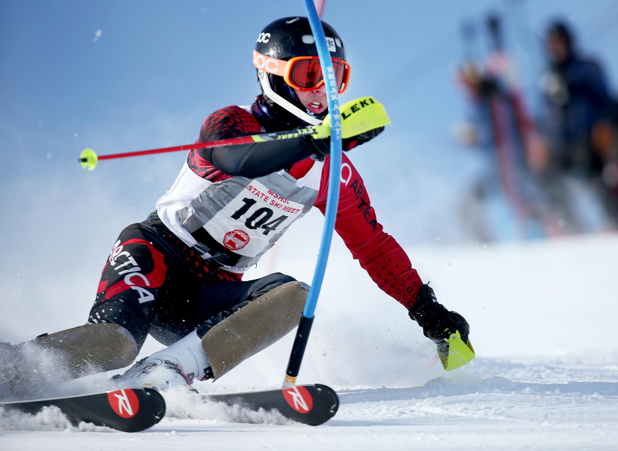 Tommy Anderson of Eagan cuts on a gate during his second run of the boys Alpine state ski meet Tuesday, Feb. 10, 2016, at Giant's Ridge in Biwabik (DAVID JOLES/Star Tribune)