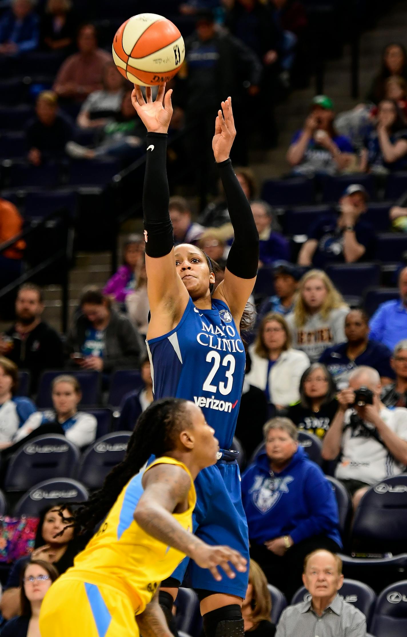 Minnesota Lynx forward Maya Moore (23) attempted a 3-pointer in the third quarter against the Chicago Sky. ] AARON LAVINSKY &#xef; aaron.lavinsky@startribune.com The Minnesota Lynx played the Chicago Sky in a WNBA preseason game on Saturday, May 12, 2018 at Target Center in Minneapolis, Minn.