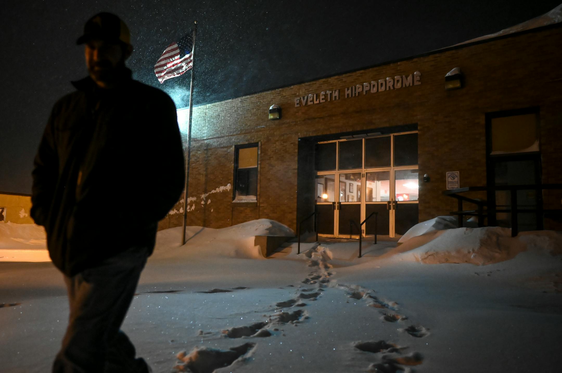 Jeff Torrel, a 96' graduate of Eveleth-Gilbert, leaves the Eveleth Hippodrome, the former home rink for the Eveleth-Gilbert Golden Bears, Monday, Feb. 21, 2022. Torrel is the former Eveleth-Gilbert hockey head coach and the school's final hockey coach before they became part of the new Rock Ridge district. The plan is for the Hippodrome to still be used for some Rock Ridge games, but the Iron Trail Motors Event center in Virginia will be the team's home.