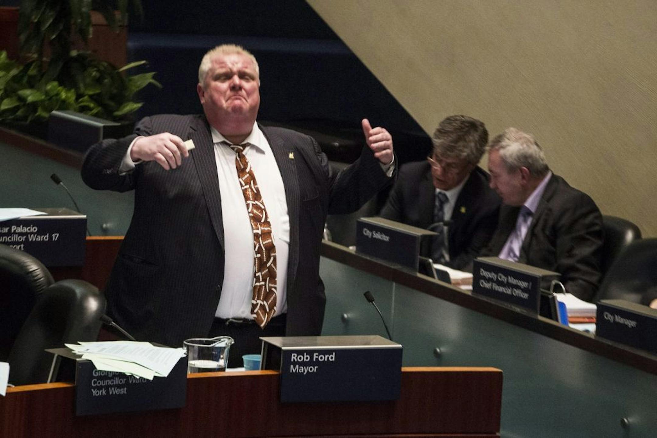 Toronto Mayor Rob Ford speaks on the floor of the council chamber in Toronto on Thursday, Nov. 14, 2013.