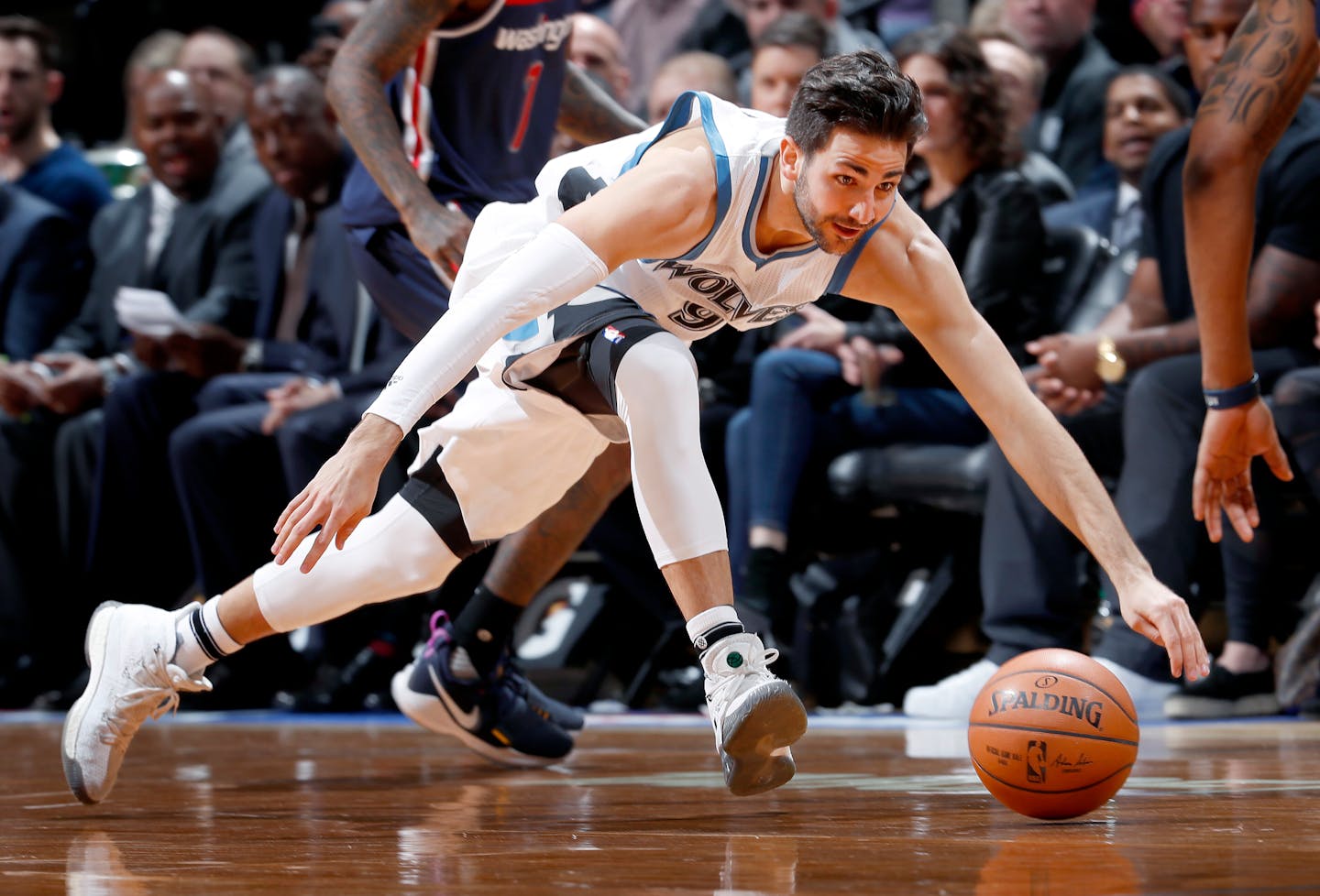 Wolves point guard Ricky Rubio chased a loose ball in the second quarter. He scored 22 points and finished with a franchise-record 19 assists. ] CARLOS GONZALEZ � cgonzalez@startribune.com - March 13, 2017, Minneapolis, MN, Target Center, NBA Basketball, Minnesota Timberwolves vs. Washington Wizards