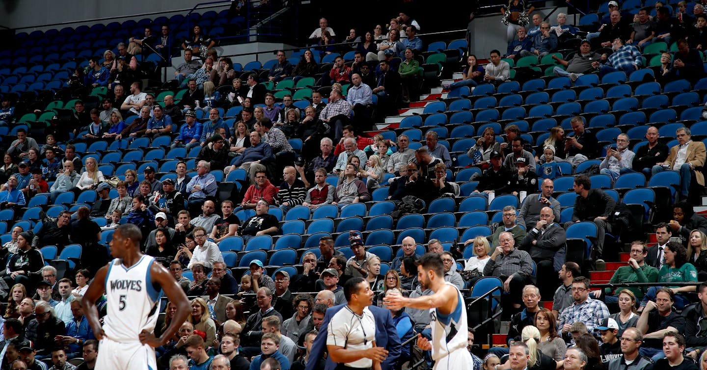 Many empty seats at Target Center in the first quarter of a Timberwolves game vs. the Utah Jazz in November 2016.