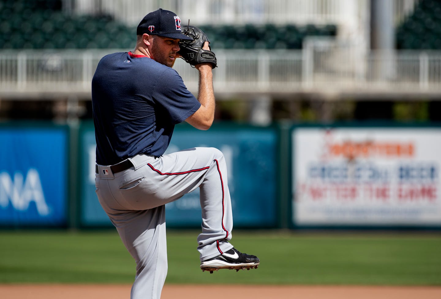 Pitcher Caleb Thielbar threw at Hammond Stadium in Fort Myers, Florida, during the first day of pitchers and catchers workouts.