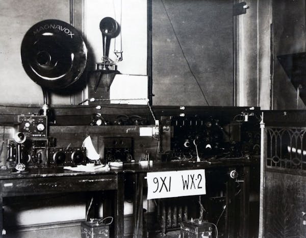 The U of M's radio studio, circa 1915.