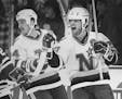 Dino Ciccarelli, right, celebrated a goal with North Stars teammate Steve Payne in 1985. Four years earlier, Ciccarelli set the NHL rookie record for 