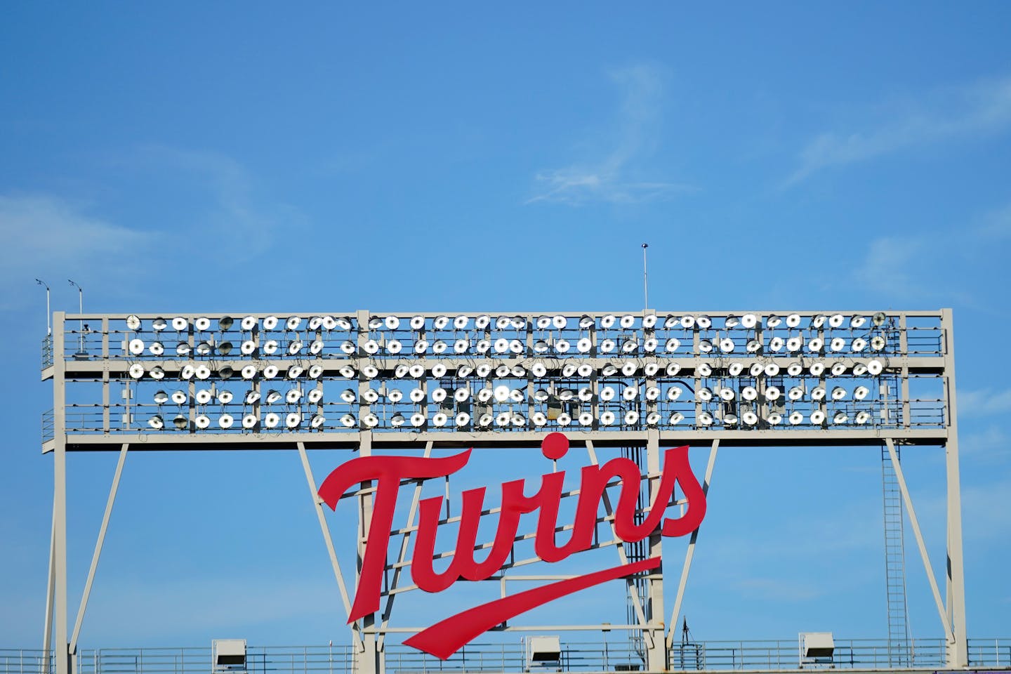 Signage at Target Field is viewed during a game between the Minnesota Twins and Cleveland Guardians, Thursday, June 1, 2023, in Minneapolis. (AP Photo/Abbie Parr)