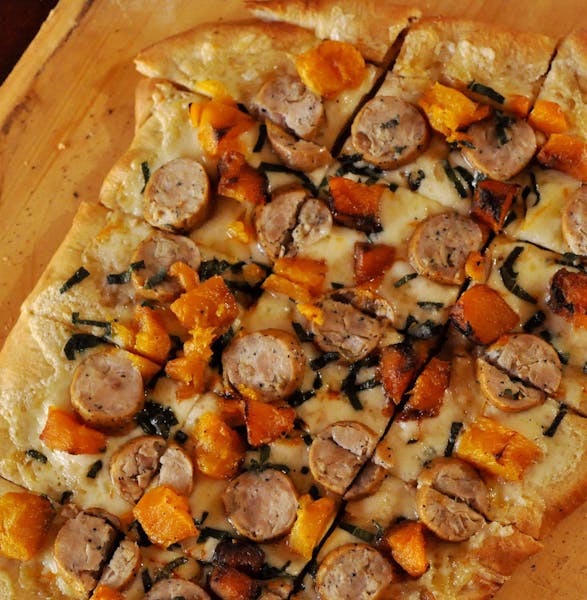 Meredith Deeds, Special to the Star Tribune Chicken-Apple Sausage and Butternut Squash Flatbread