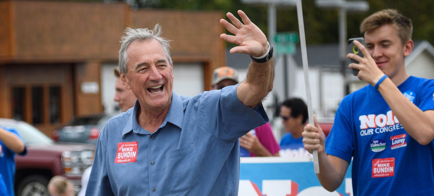 Incumbent DFL Congressman Rick Nolan marched in the Cloquet Labor Day parade. ] GLEN STUBBE * gstubbe@startribune.com Monday, September 5, 2016 Incumbent DFL Congressman Rick Nolan is being challenged a second time by Republican Stewart Mills in Minnesota's 8th congressional district. Both marched in the Cloquet Labor Day parade.