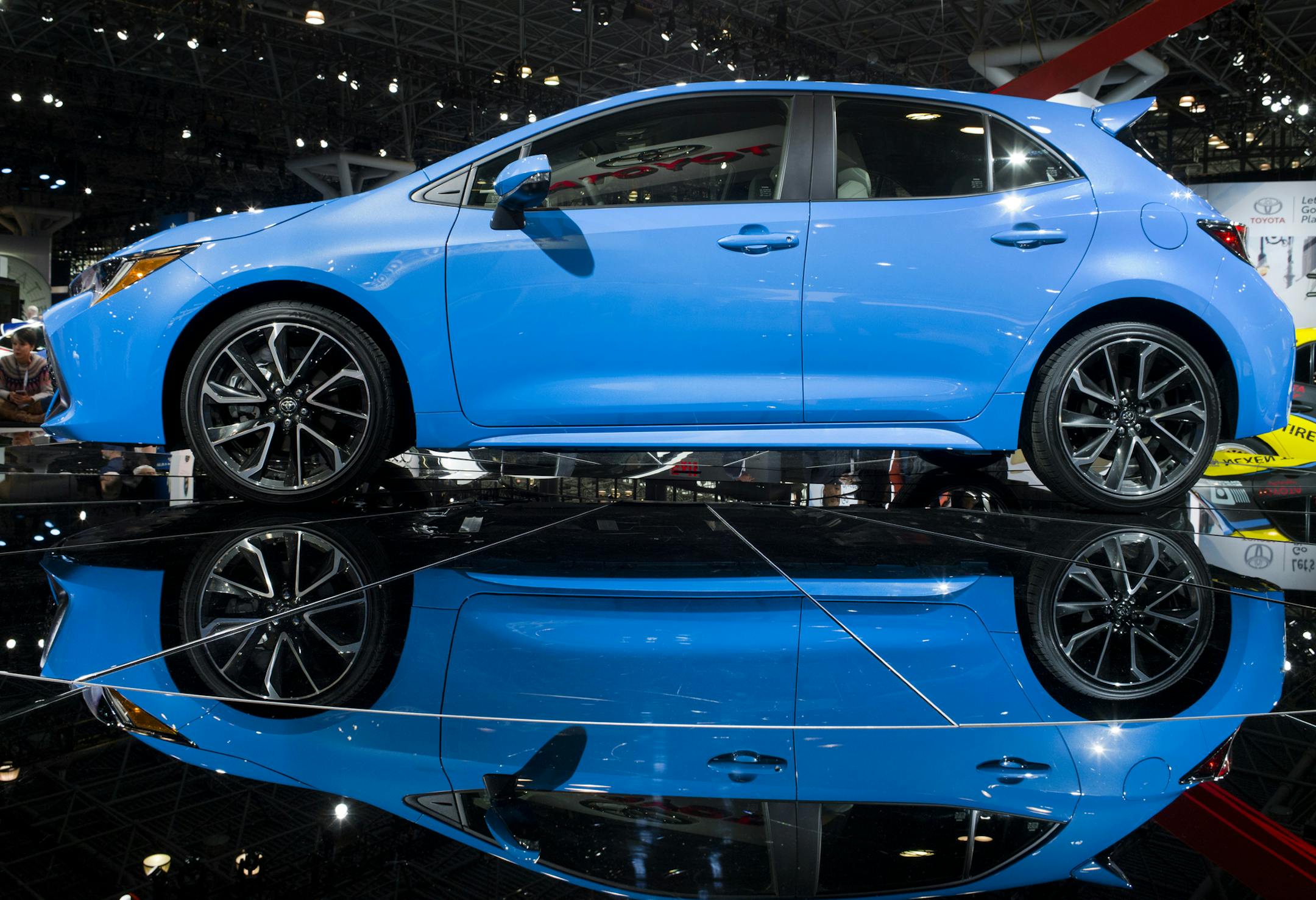 The 2019 Toyota Corolla Hatchback is shown, Wednesday, March 28, 2018, at the New York Auto Show. (AP Photo/Mark Lennihan) ORG XMIT: NYML401