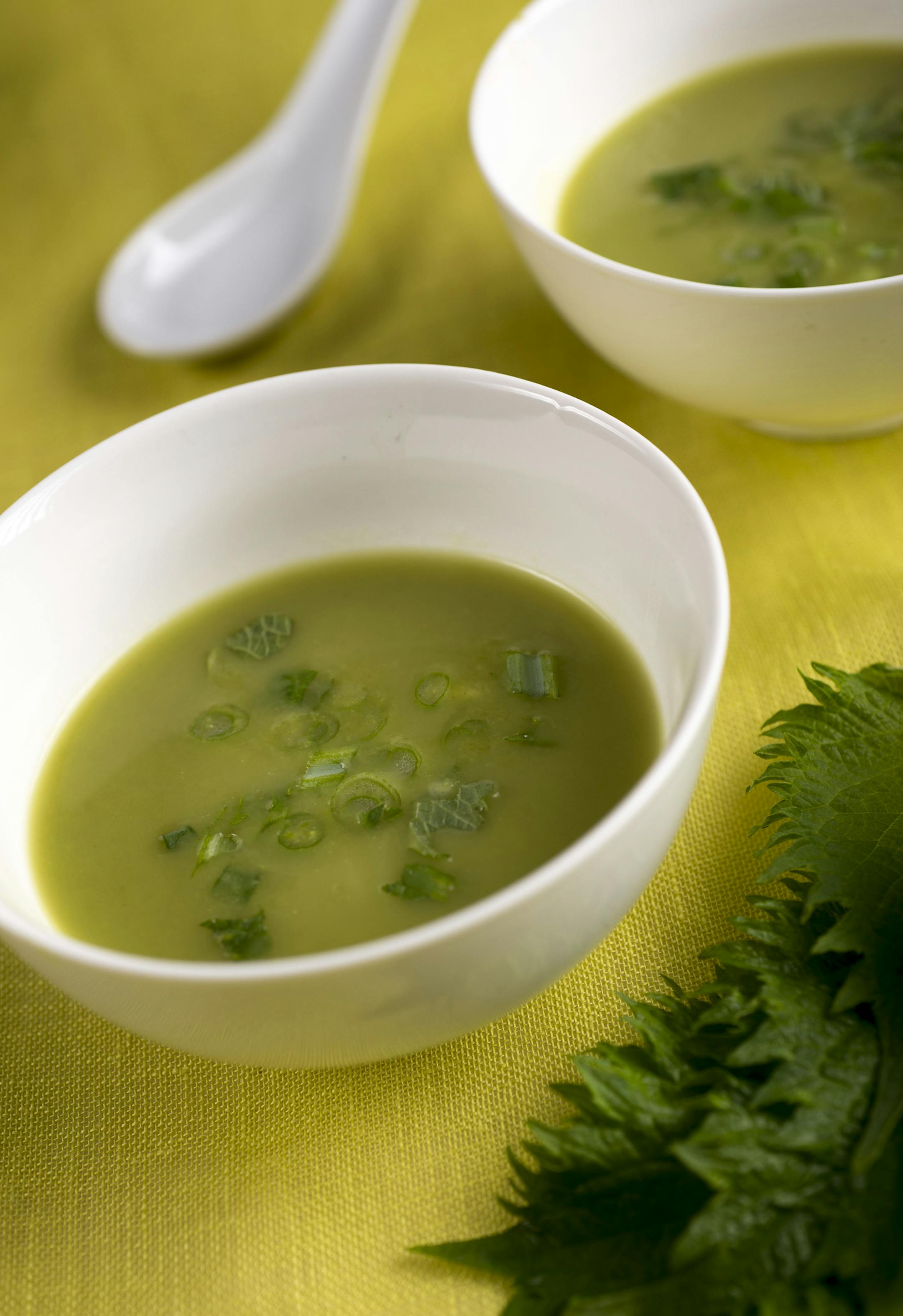 Pea soup, made with miso, in New York, April 15, 2014. Most peas are eaten straight from cold storage, but when given the chance to taste sweet fresh green peas, there's a noticeable difference. (Karsten Moran/The New York Times)