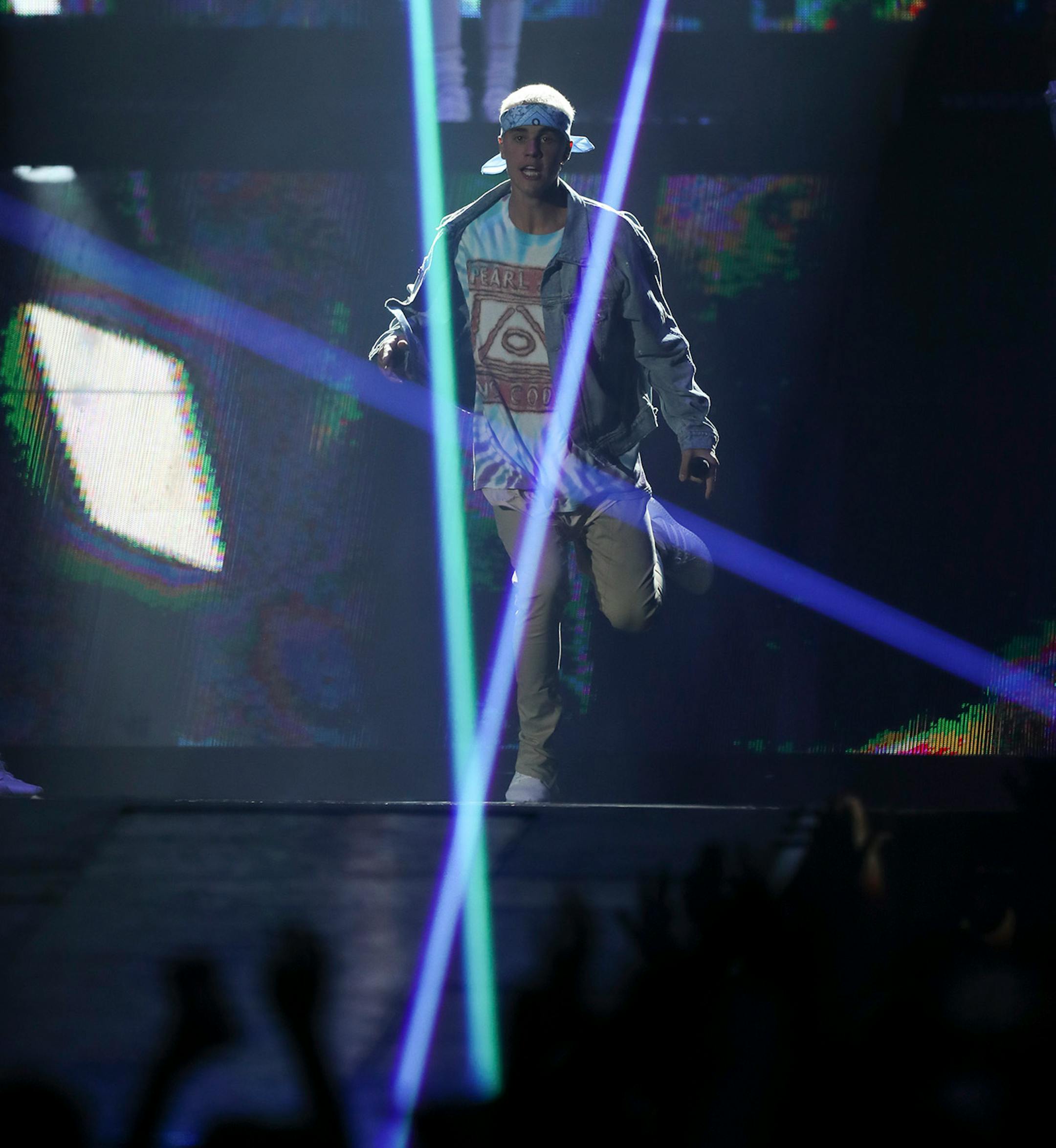 Justin Bieber early in his show at Target Center Sunday night.