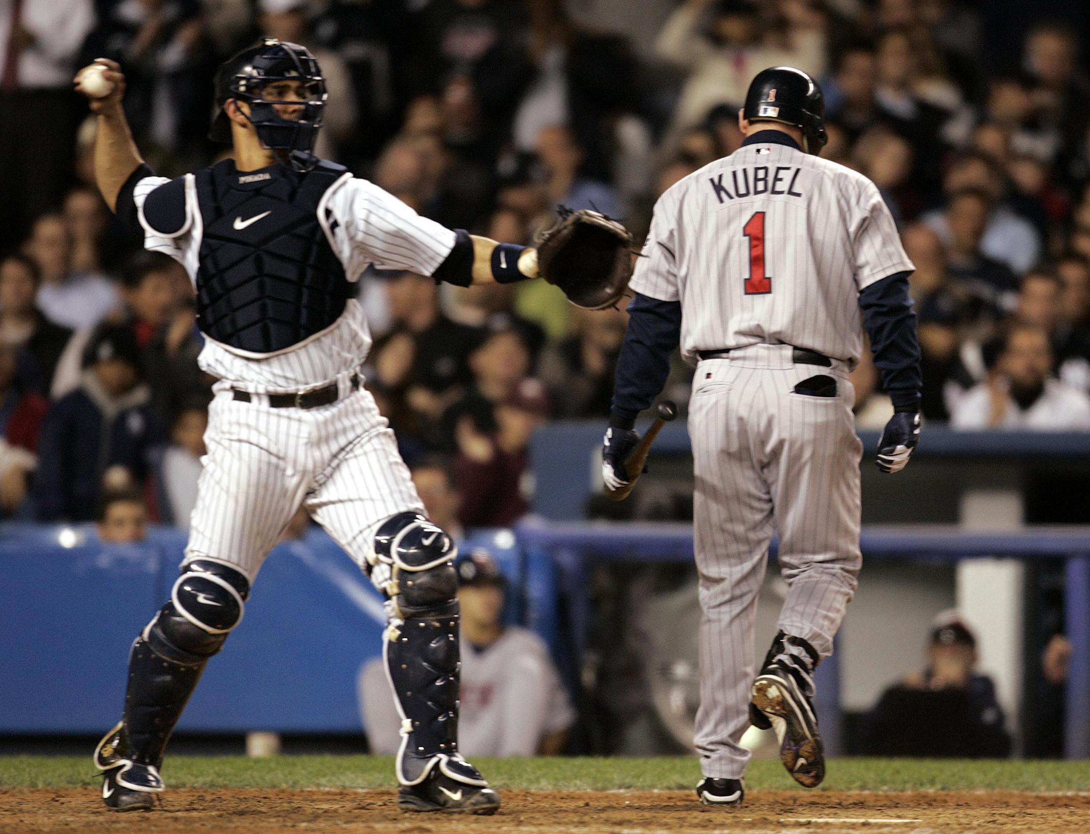 Carlos Gonzalez/Star Tribune October 6, 2004 New York, NY � Yankee Stadium � ALDS � Game 2- Minnesota Twins vs. New York Yankees �Minnesota�s Jason Kubel,, walks back to the dugout after striking out in the 8th inning of Wednesday night�s game.