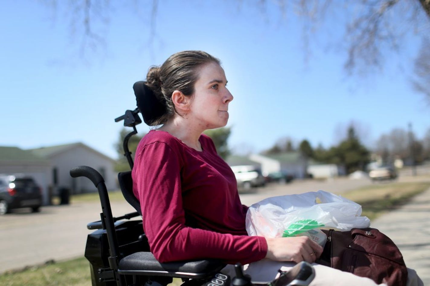 Lauren Thompson, 29, said a shortage of home care workers forced her to move into an assisted-living facility on the outskirts of Champlin, where she is isolated from her friends, family and her political advocacy work. The facility provides round-the-clock care for Thompson, who has cerebral palsy and gets around in a wheelchair, but provides no transportation or other services that would help her find work or become integrated in the community. As a result, Thompson, a former Ms. Wheelchair Mi