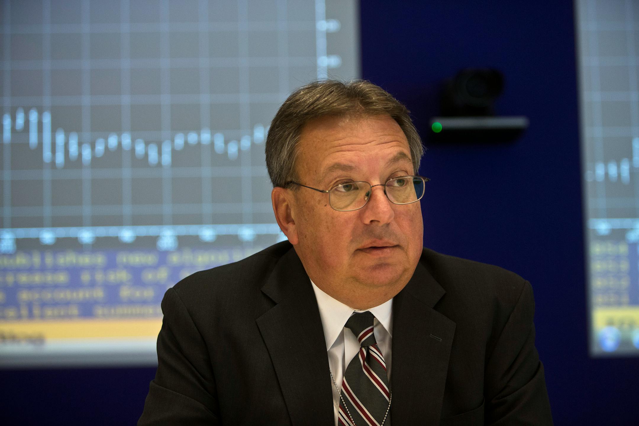 Jim Prokopanko, chief executive officer of Mosaic Co., speaks during an interview in New York, U.S., on Monday, May 13, 2013. The Mosaic Co., world's largest maker of phosphate fertilizer, produces and distributes crop nutrients to the agricultural communities located in North America and other countries. Photographer: Victor J. Blue/Bloomberg *** Local Caption *** Jim Prokopanko