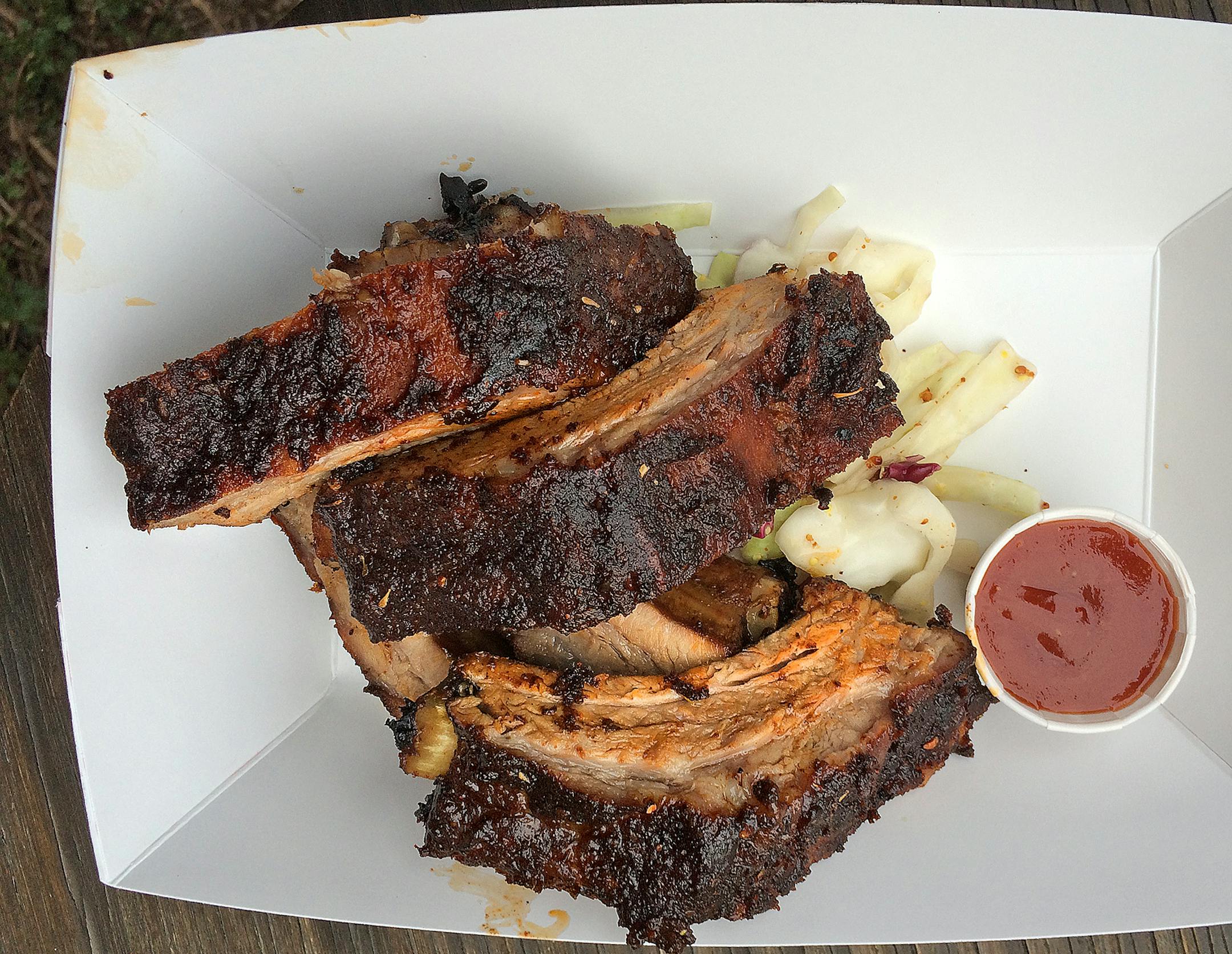 Ribs at Bark and the Bite, April, 2016 _ Eight years after the first food truck hit the Twin Cities, the scene continues to grow. Here’s a rundown on 10 new-ish entries, from portable coffee bars to soul food to barbecue. [ Photo By Rick Nelson