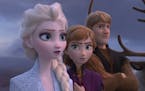 This image released by Disney shows Elsa, voiced by Idina Menzel, from left, Anna, voiced by Kristen Bell, Kristoff, voiced by Jonathan Groff and Sven