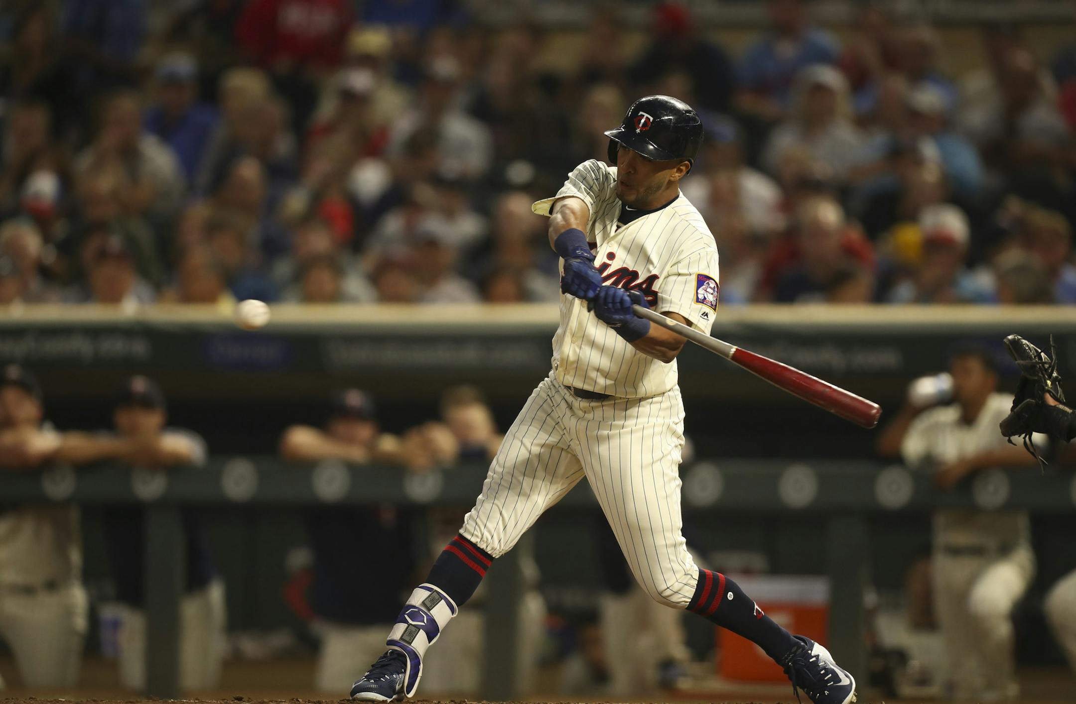 Twins left fielder Eddie Rosario swung for a two run homer in the third inning, scoring Jorge Polanco and giving the Twins a 3-0 lead. ] JEFF WHEELER ï jeff.wheeler@startribune.com The Minnesota Twins faced the Chicago White Sox in an MLB baseball game Wednesday night, August 30, 2017 at Target Field in Minneapolis.