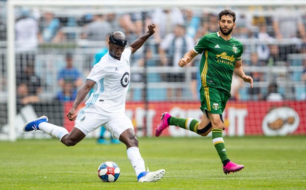 Ike Opara made a pass against Portland FC on Aug. 4, 2019 at Allianz Field.