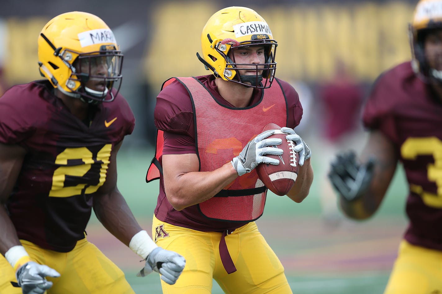 Gophers linebacker Blake Cashman took to the field for drills during the Gophers football practice at Gibson-Nagurski Football Complex, Saturday, August 5, 2017 in Minneapolis, MN. ] ELIZABETH FLORES � liz.flores@startribune.com