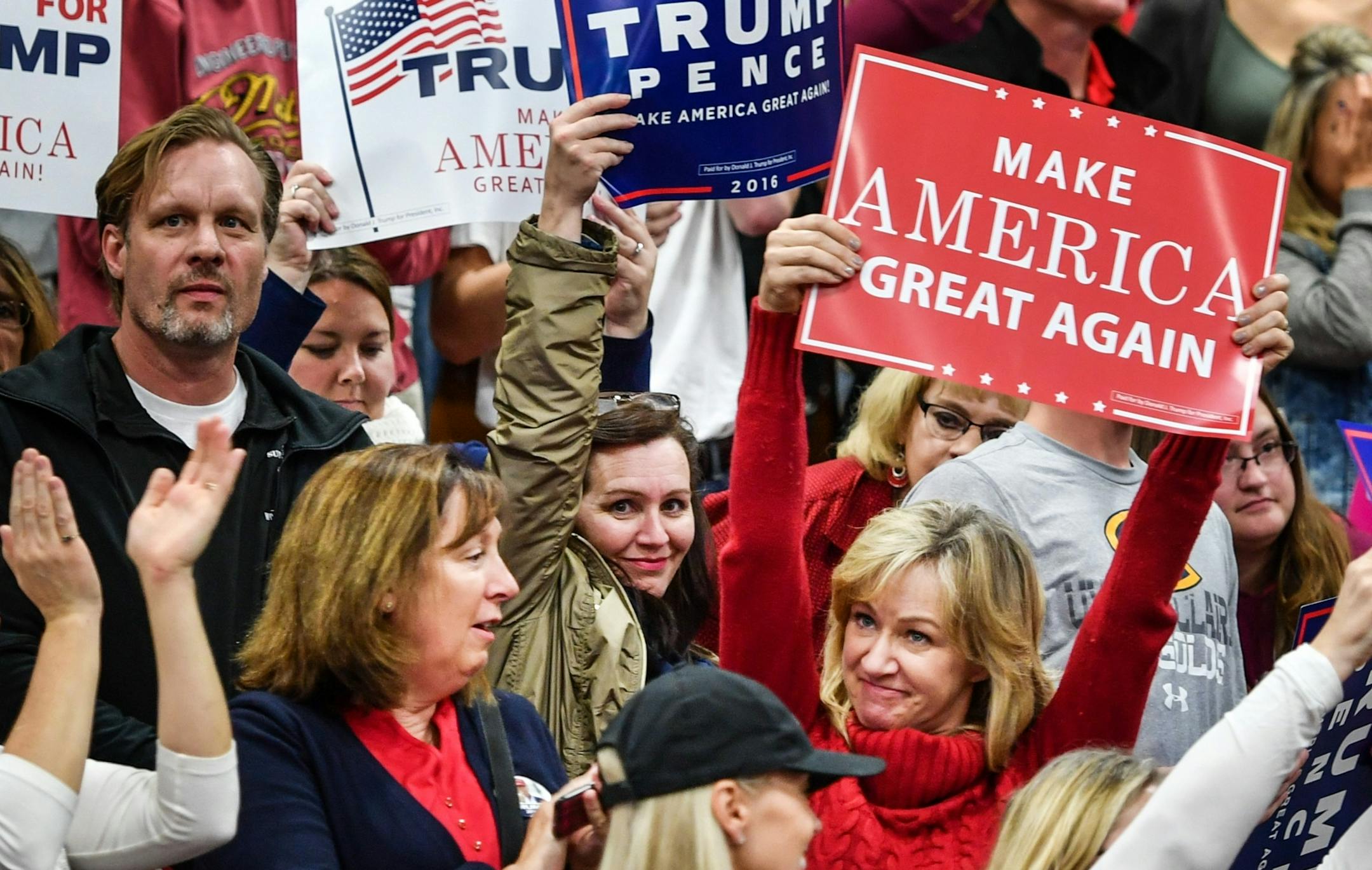 Donald Trump supporters cheered after the national anthem at the University of Wisconsin-Eau Claire.