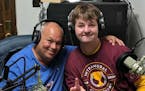 Conor O'Meara, who has autism, broadcasts "Conor's Corner" weekly from a tiny studio in St. Paul, with co-host Scott Applebaum, left.