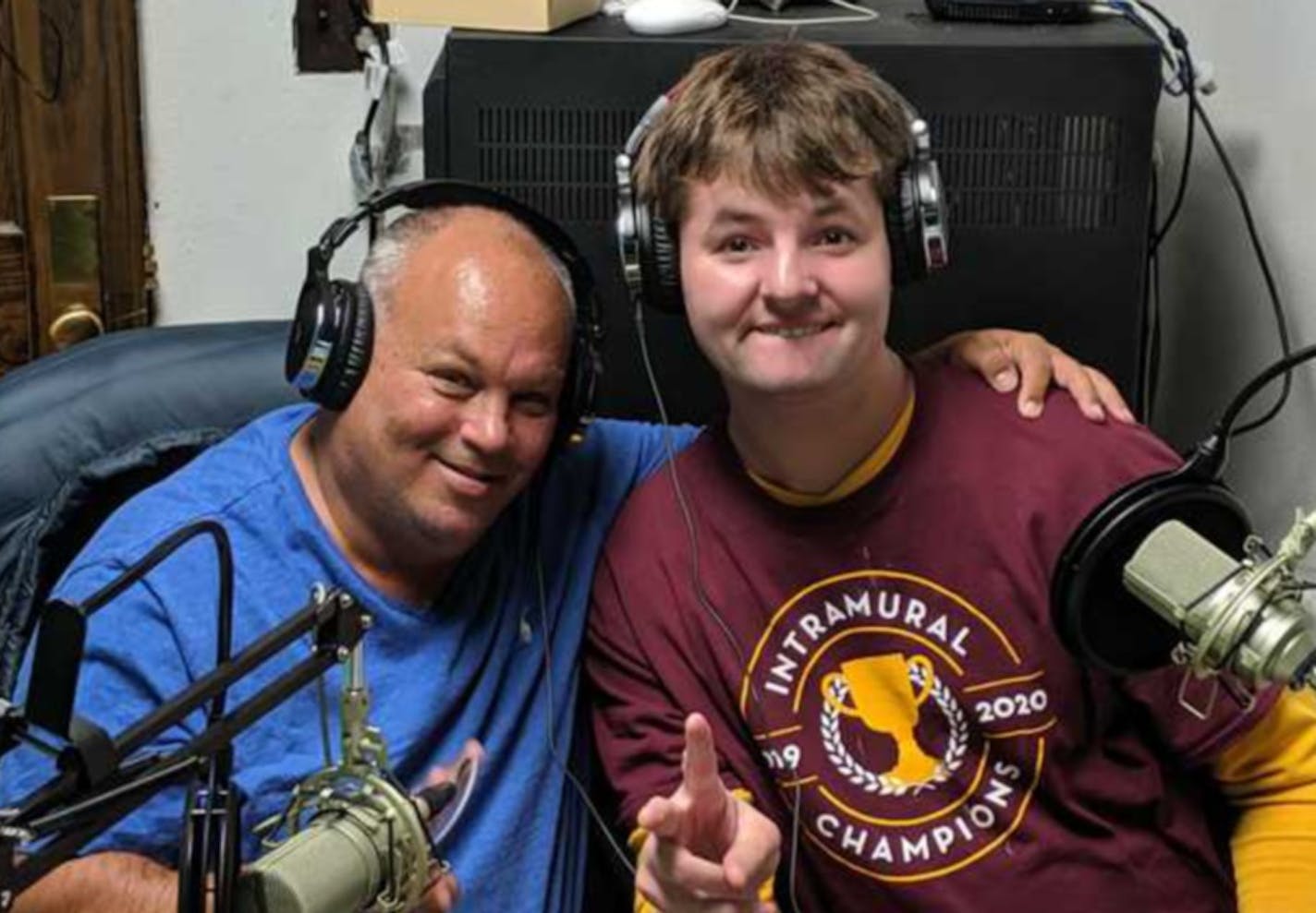 Conor O'Meara, who has autism, broadcasts "Conor's Corner" weekly from a tiny studio in St. Paul, with co-host Scott Applebaum, left.