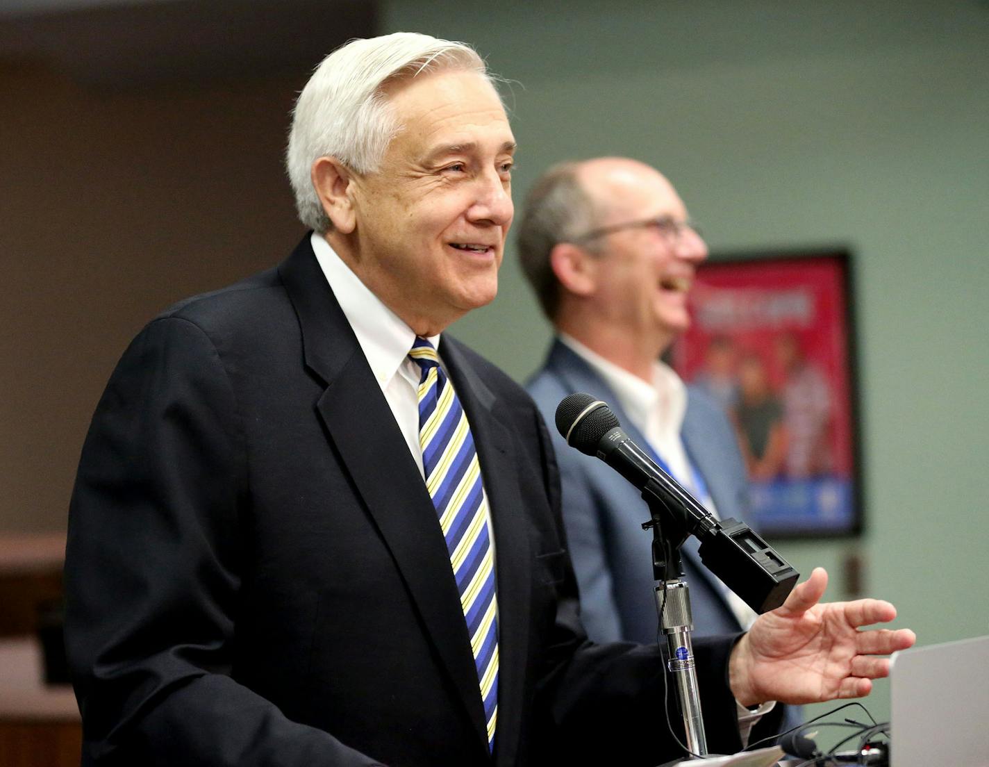 A seemingly relaxed, upbeat interim St. Paul Public Schools superintendent John Thein was introduced by board Chairman Jon Schumacher Wednesday, June 22, 2016, at St. Paul Public Schools Board of Education building in St. Paul, MNl.](DAVID JOLES STARTRIBUNE)djoles@startribune Retired Rose&#x2260;ville Area Schools Superintendent John Thein was introduced as the new interim St. Paul schools superintendent, replacing Valeria Silva, who transitioning Silva out of the district's top job &#xf3; she w