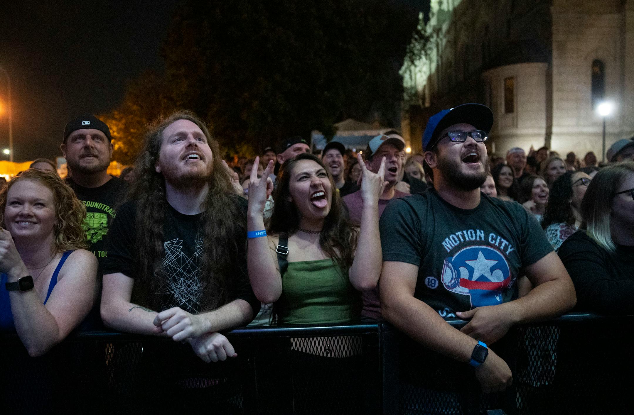 Motion City Soundtrack drew a massive and energetic crowd during their set Friday evening at the Basilica Block Party in Minneapolis.