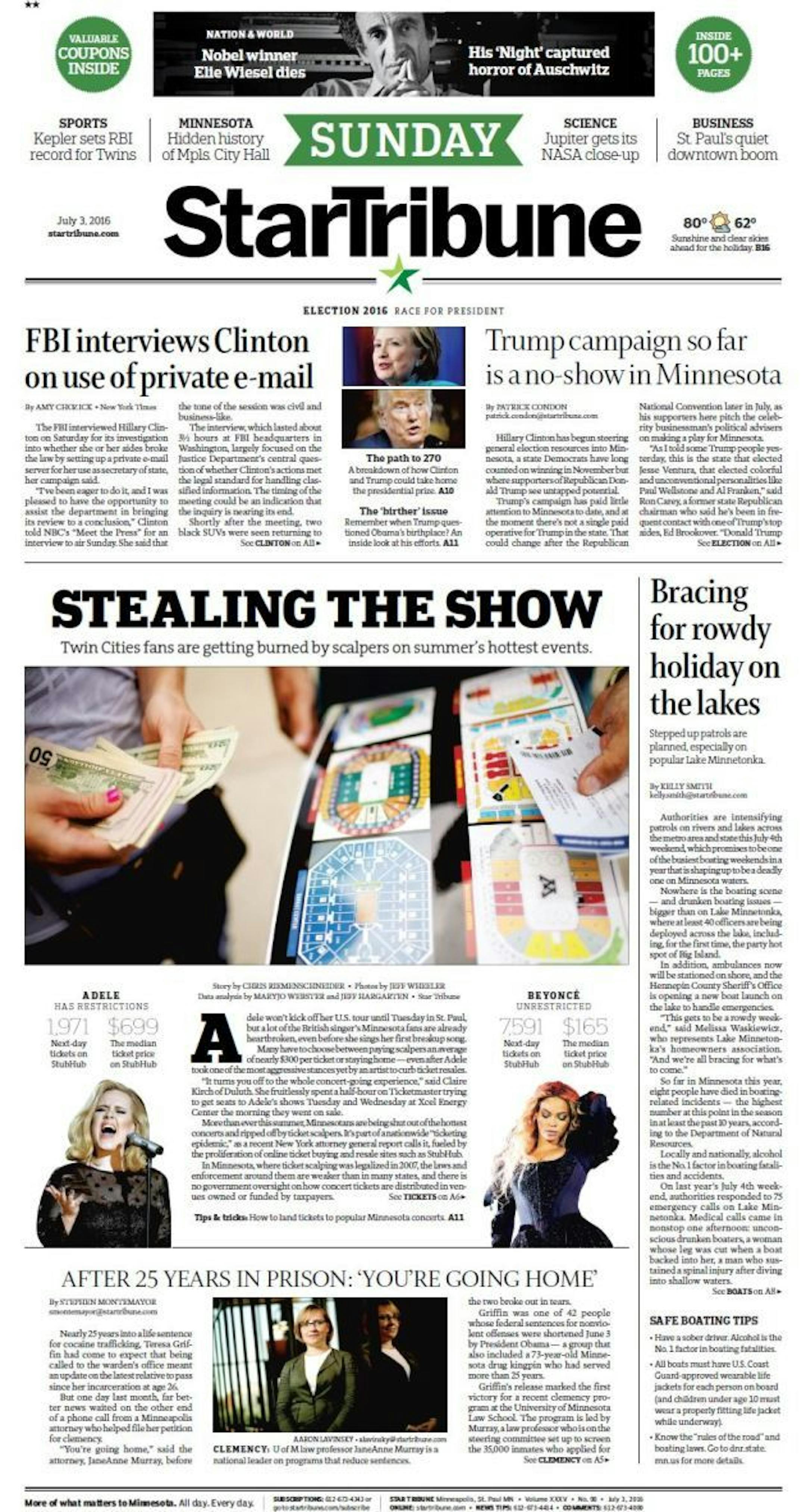 Metallica's USBS date was among the local concerts analyzed in the Star Tribune's July 3, 2016, on the influx of the ticket resale market.