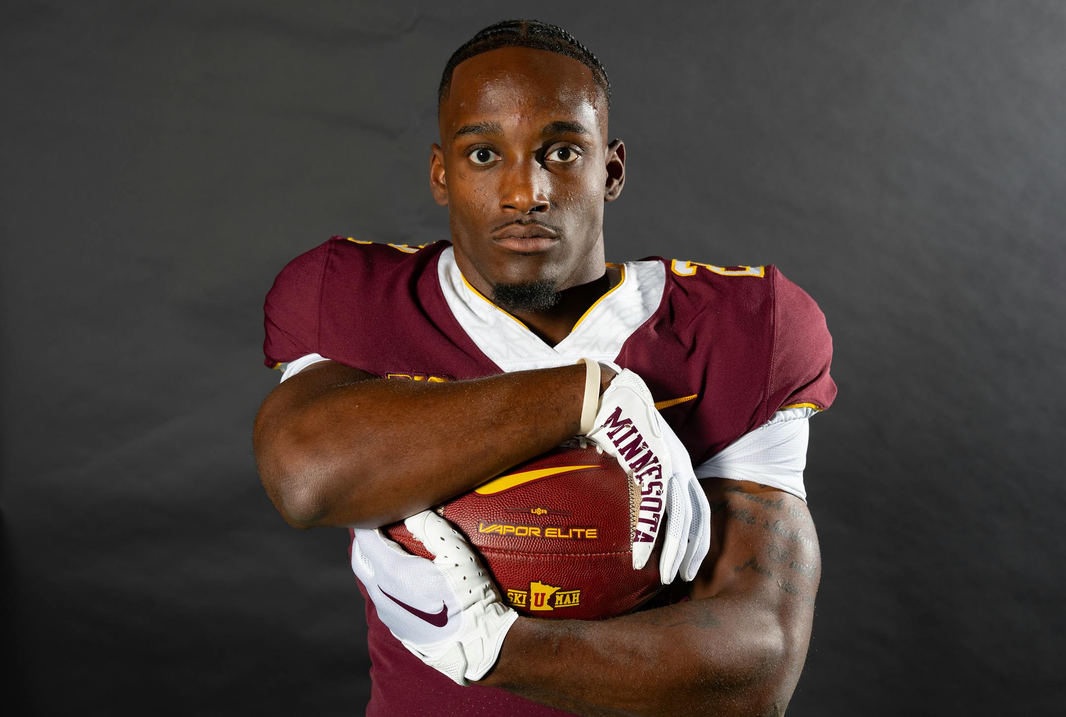 Minnesota Gophers running back Sean Tyler (2) poses for a portrait Wednesday, July 12, 2023, at Gibson Nagurski Building in Minneapolis. ]