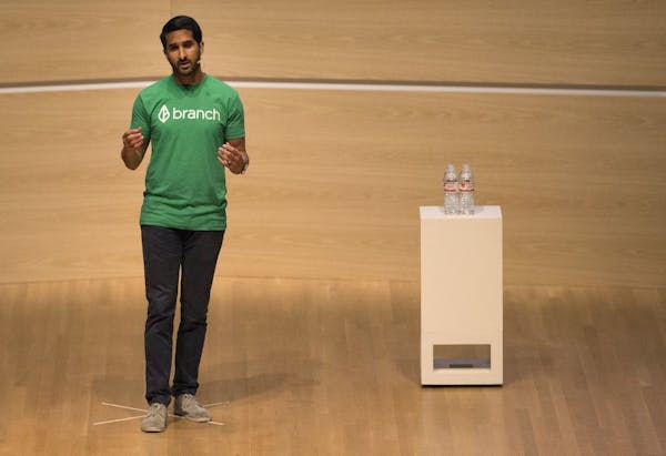 Atif Siddiqi co founder of Branch Messenger spoke during Target's Techstars demo day at Orchestra Hall.